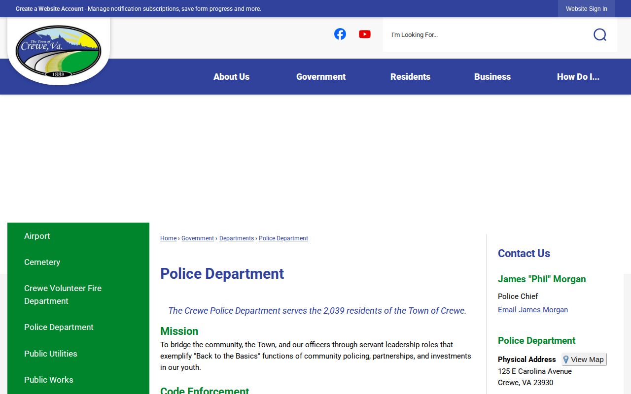 Nottoway County Crewe Police Department arrest-record contact page