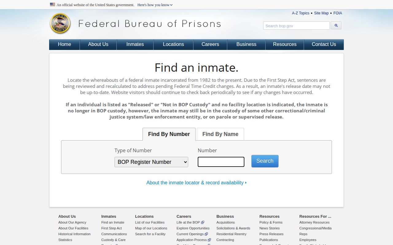 Federal BOP locator for Nottoway County federal-custody fallback