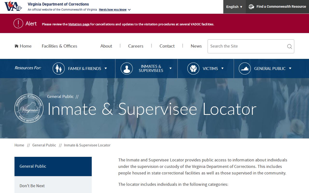 Virginia Department of Corrections locator for Nottoway County state-custody records